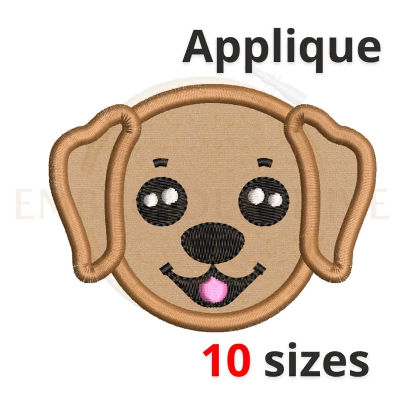 Dog face machine embroidery applique design