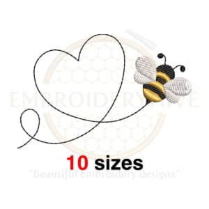 Buy Machine embroidery design of a bee heart