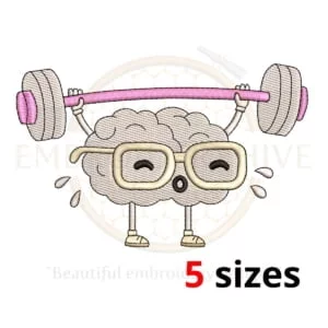 Buy Machine embroidery design of a brain lifting weights