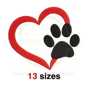 Buy Paw with heart machine embroidery design