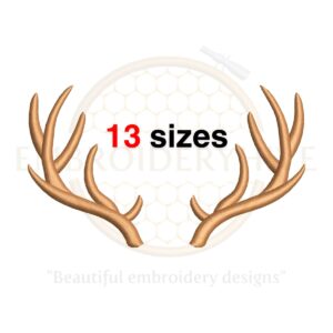 Antlers embroidery design set with 13 sizes, featuring both combined and separate antlers for customizable spacing. Ideal for deer and animal-themed embroidery projects.