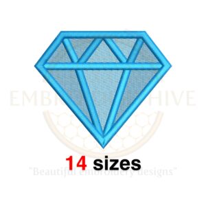 Diamond embroidery design available in 14 sizes, ranging from 1 to 7.5 inches wide, perfect for jewelry-themed projects."