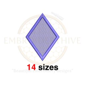 Diamond shape embroidery design available in 14 sizes, ranging from 1 to 7.5 inches in height, perfect for basic shapes projects.