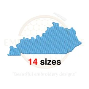 Kentucky state embroidery design with a fill stitch, available in 14 sizes from 1 to 7.5 inches in width. Perfect for US state-themed projects.