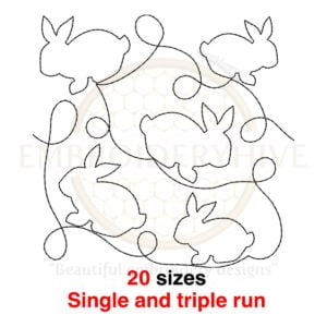 Bunny Quilt Block Machine Embroidery Design - Easter Rabbit Quilting in Single and Triple Stitch