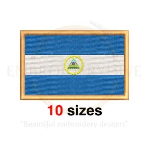 Nicaragua flag embroidery design in 10 sizes, ranging from 3 to 7.5 inches wide, ideal for creating patches and patriotic projects.