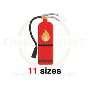 Mini fire extinguisher embroidery design, perfect for fireman or firefighter-themed projects. Available in 11 sizes, with a sleek silhouette in fill stitch.