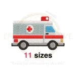 Ambulance embroidery design in silhouette style, perfect for medical and emergency-themed embroidery projects, available in 11 sizes.