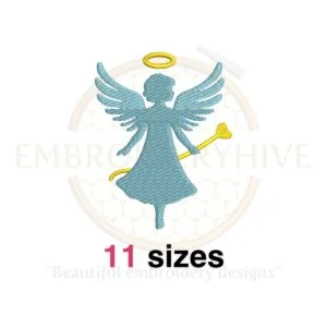 Angel embroidery design with wings in 11 sizes, ideal for Christmas and christening projects.