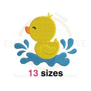 Baby duck silhouette embroidery design, available in 12 sizes for machine embroidery projects.