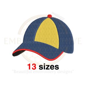 Silhouette of a baseball cap, available in 13 sizes for machine embroidery projects.