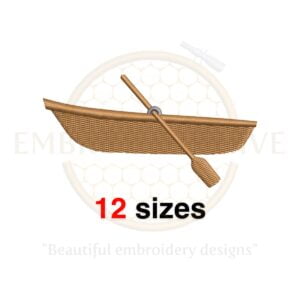 Boat embroidery design in 12 sizes, perfect for nautical and fishing-themed projects. Machine embroidery file in various formats.