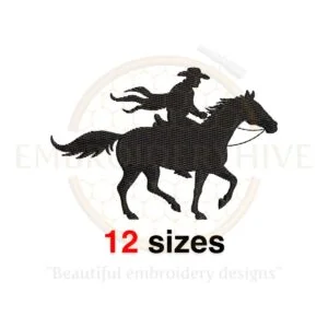 Cowboy embroidery design in 12 sizes, perfect for western-themed projects. Available in multiple machine embroidery formats.