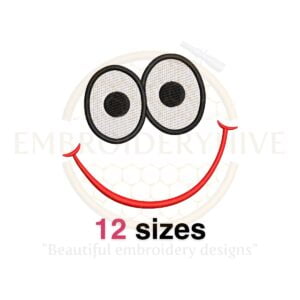 Cute cartoon face embroidery design in 12 sizes, ideal for fun and cheerful embroidery projects.