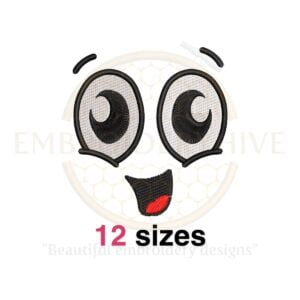 Smiley cartoon face embroidery design in 12 sizes, perfect for playful and fun embroidery projects.