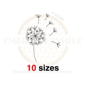 Delicate dandelion embroidery design, ideal for floral-themed projects. Available in 10 sizes with intricate fill stitch.