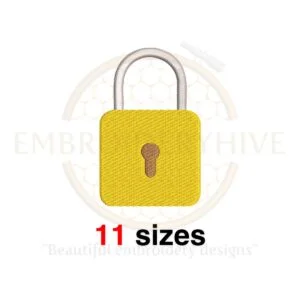 Door lock embroidery design in 11 sizes ranging from 1 to 6 inches in height, ideal for security-themed projects.