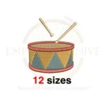 Drum embroidery design featuring silhouette and bongo variations, available in 12 sizes for machine embroidery.