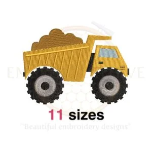 Dump Truck embroidery design with filled stitch, available in 11 sizes for various transport-themed embroidery projects.