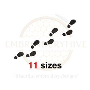 Shoe prints silhouette embroidery design in 11 sizes for machine embroidery.