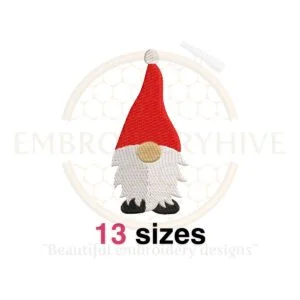 Gnome embroidery design, available in multiple sizes. Perfect for Christmas projects and machine embroidery applications.