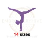 Gymnast girl silhouette embroidery design, available in 14 sizes for machine embroidery.