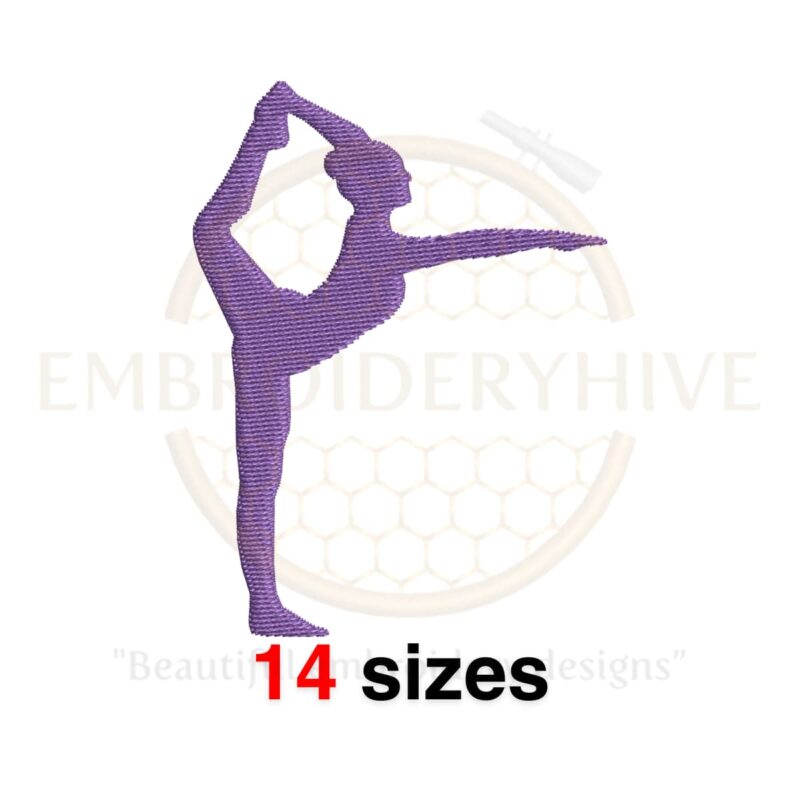 Gymnast girl silhouette embroidery design in 14 sizes, perfect for machine embroidery projects.