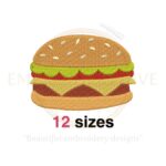 Burger embroidery design in 12 sizes, perfect for machine embroidery projects like garments and kitchen décor.