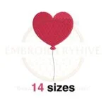 Heart balloon embroidery design, filled stitch, available in 14 sizes for Valentine's Day projects.