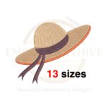 Elegant woman's hat embroidery design, available in 13 sizes for machine embroidery projects, featuring a classic hat silhouette.