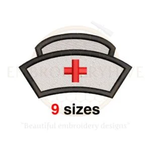 Nurse Cap embroidery design featuring a classic nursing cap silhouette, available in 9 sizes from 1 to 5 inches in width.