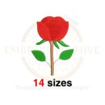 Rose flower embroidery design available in 14 sizes from 1 to 7.5 inches, perfect for floral and summer-themed embroidery projects.