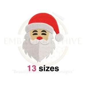 Santa Claus face embroidery design, available in 13 sizes for machine embroidery, perfect for Christmas-themed projects.