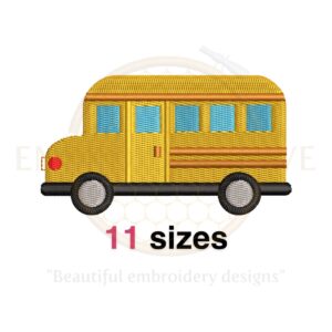 School Bus embroidery design in filled stitch, perfect for back-to-school-themed embroidery projects, available in 11 sizes.