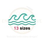 Sea waves embroidery design available in 13 sizes, perfect for beach and nature-inspired embroidery projects.