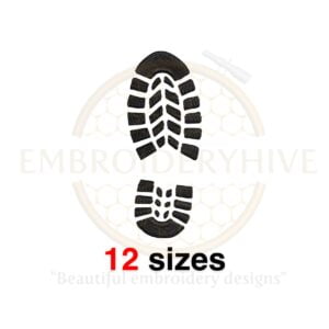 Shoe print silhouette embroidery design in 12 sizes for machine embroidery.