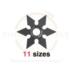 Ninja star embroidery design available in 11 sizes, perfect for martial arts and ninja-themed projects.