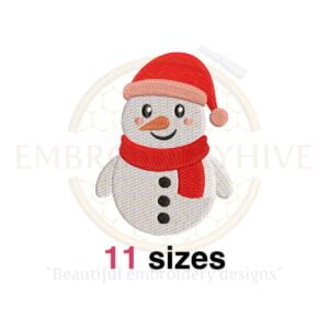 Snowman embroidery design in a silhouette style, available in 11 sizes from 2.5 to 7.5 inches. Ideal for Christmas-themed projects and machine embroidery.