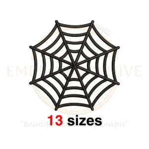 Spider web embroidery design available in 13 sizes, ranging from 1.5 to 7.5 inches, perfect for Halloween-themed projects.