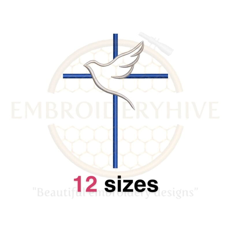 Dove Cross embroidery design available in 12 sizes, a meaningful symbol perfect for religious or spiritual embroidery projects.