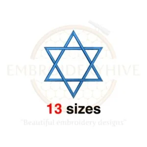 Star of David embroidery design in 13 sizes for machine embroidery, ideal for Jewish-themed projects.