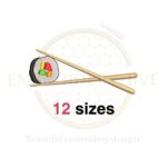 Chopsticks with sushi roll embroidery design in 12 sizes, perfect for Asian cuisine-themed machine embroidery projects.