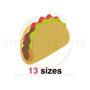 Taco embroidery design in 13 sizes, perfect for food-themed machine embroidery projects.