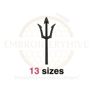 Devil Trident embroidery design, available in 13 sizes, perfect for Halloween-themed projects and machine embroidery.