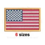 US Flag embroidery design featuring the American flag with stars and stripes, available in 6 sizes for patriotic projects.