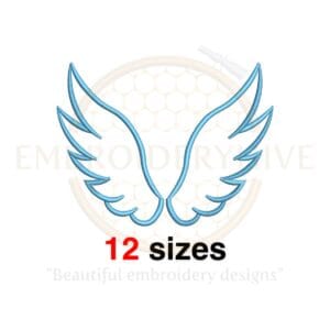 Wings Embroidery Design - Angel Wings Silhouette - 12 Sizes from 2 to 7.5 Inches