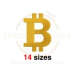 Bitcoin Embroidery Design - 14 Sizes from 1 to 7.5 Inches - Machine Embroidery Symbol Design