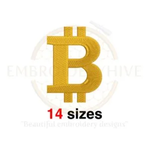 Bitcoin Embroidery Design - 14 Sizes from 1 to 7.5 Inches - Machine Embroidery Symbol Design