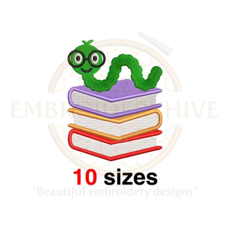 Bookworm Embroidery Design - Mini Silhouette - Machine Embroidery - Fill Stitch