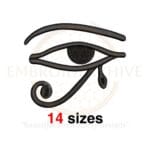 Eye of Horus machine embroidery design in 14 sizes, ranging from 1 to 7.5 inches. Ancient Egyptian eye symbol for embroidery projects.